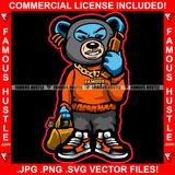 Mind On My Money Gangster Teddy Bear Ski Mask Showing Teeth Cash Money Bag Gold Necklace Chain Jewelry Mobile Phone Tattoo Hip Hop Rap Hustler Boss Drip Swag Art Graphic Design Logo T-Shirt Print Printing JPG PNG SVG Vector Cut File
