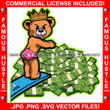 Famous Hustle Gangster King Scar Face Teddy Bear Cash Money Swimming Pool Ready For Jump Plug Trap Street Hood Ghetto Swag Thug Hustler Hustling Drip Rich Art Graphic Design Logo T-Shirt Print Printing JPG PNG SVG Vector Cut File