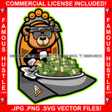 Famous Hustle Gangster Teddy Bear Head Bandanna Black Glasses Dollar Sign Earrings Cash Money Plate Full Hip Hop Rap Plug Trap Street Hood Ghetto Swag Thug Hustler Trapper Art Graphic Design Logo T-Shirt Print Printing JPG PNG SVG Vector Cut File