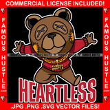 Heartless Gangster Teddy Bear Stitched Eyes Patch No Heart Gold Chain Necklace College Sweater Jumping Hip Hop Rap Trap Street Hood Ghetto Thug Hustler Hustling Famous Hustle Quote Art Graphic Design Logo T-Shirt Print Printing JPG PNG SVG Vector Cut File