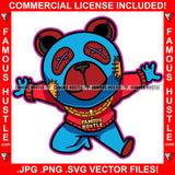 Heartless Gangster Teddy Bear Stitched Eyes Patch No Heart Gold Chain Necklace College Sweater Jumping Hip Hop Rap Trap Street Hood Ghetto Thug Hustler Hustling Famous Hustle Art Graphic Design Logo T-Shirt Print Printing JPG PNG SVG Vector Cut File
