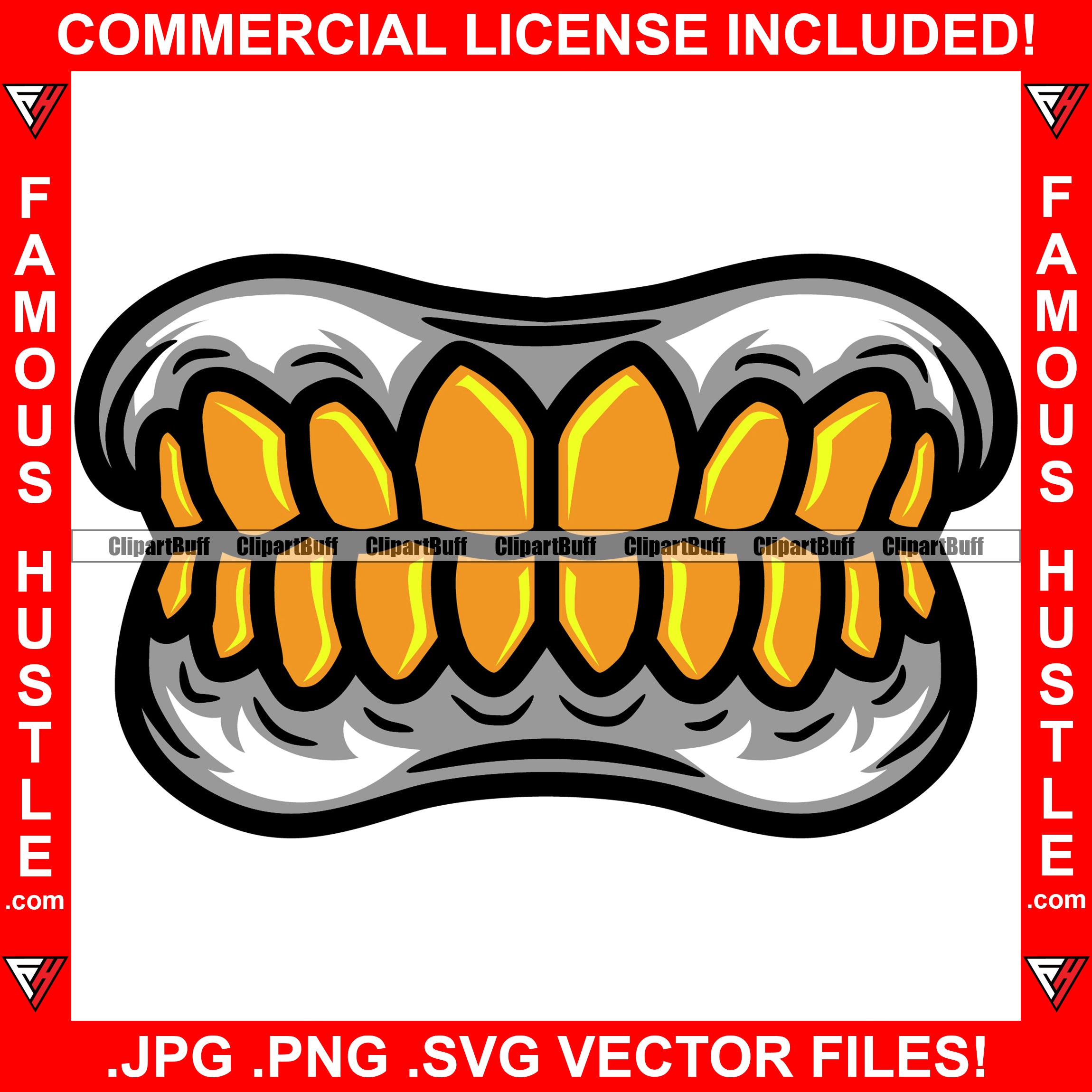 Gold Teeth Gangster Grill Mean Mug Tattoo Hip Hop Rap Hustler Boss Drip Swag Plug Trap Life Hood Thug Gang Street Mafia Mob Hustling Trapper Famous Hustle Art Graphic Design Logo T-Shirt Print Printing JPG PNG SVG Vector Cut File