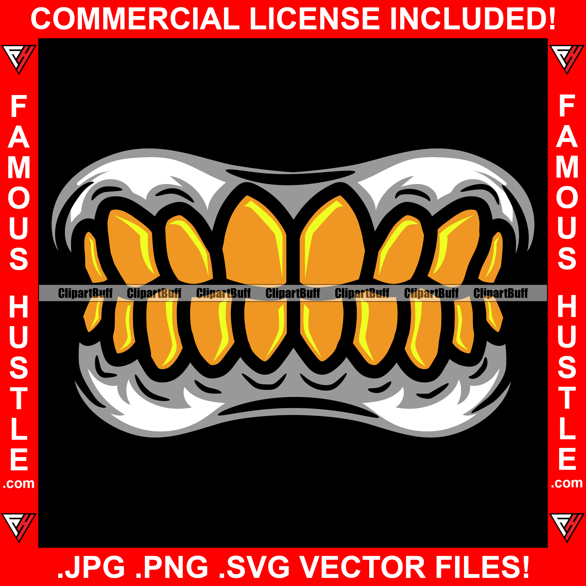 Gold Teeth Gangster Grill Mean Mug Tattoo Hip Hop Rap Hustler Boss Drip Swag Plug Trap Life Hood Thug Gang Street Mafia Mob Hustling Trapper Famous Hustle Art Graphic Design Logo T-Shirt Print Printing JPG PNG SVG Vector Cut File