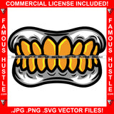 Gold Teeth Gangster Grill Mean Mug Tattoo Hip Hop Rap Hustler Boss Drip Swag Plug Trap Life Hood Thug Gang Street Mafia Mob Hustling Trapper Famous Hustle Art Graphic Design Logo T-Shirt Print Printing JPG PNG SVG Vector Cut File