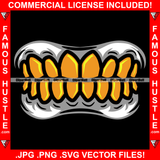Gold Teeth Gangster Grill Mean Mug Tattoo Hip Hop Rap Hustler Boss Drip Swag Plug Trap Life Hood Thug Gang Street Mafia Mob Hustling Trapper Famous Hustle Art Graphic Design Logo T-Shirt Print Printing JPG PNG SVG Vector Cut File