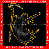 Street Demon Grim Reaper No Face Machine Gun Death Scythe Black Hip Hop Rap Rapper Plug Trap Street Hood Ghetto Swag Thug Hustler Hustling Famous Hustle Baller Trapper Art Graphic Design Logo T-Shirt Print Printing JPG PNG SVG Vector Cut File