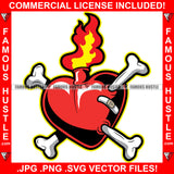 Gangster Bandage Red Heart Fire Two Bones Passed Through It Tattoo Flash Hip Hop Rap Trap Street Hood Ghetto Thug Hustler Savage Famous Hustle Art Graphic Design Logo T-Shirt Print Printing JPG PNG SVG Vector Cut File