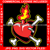 Gangster Bandage Red Heart Fire Two Bones Passed Through It Tattoo Flash Hip Hop Rap Trap Street Hood Ghetto Thug Hustler Savage Famous Hustle Art Graphic Design Logo T-Shirt Print Printing JPG PNG SVG Vector Cut File