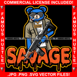 Savage Dripping Drip Gangster Teddy Bear Smoking Cigar Cigarette Marijuana Pot Blunt Sunglasses Machine Gun Hip Hop Rap Plug Trap Street Hood Ghetto Swag Thug Drip Boss Quote Art Graphic Design Logo T-Shirt Print Printing JPG PNG SVG Vector Cut File