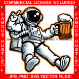 Famous Hustle Astronaut In Outer Space Suit Enjoying Beer Mug Hip Hop Rap Rapper Plug Trap Street Hood Ghetto Swag Thug Hustler Hustling Baller Trapper Art Graphic Design Logo T-Shirt Print Printing JPG PNG SVG Vector Cut File