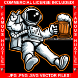 Famous Hustle Astronaut In Outer Space Suit Enjoying Beer Mug Hip Hop Rap Rapper Plug Trap Street Hood Ghetto Swag Thug Hustler Hustling Baller Trapper Art Graphic Design Logo T-Shirt Print Printing JPG PNG SVG Vector Cut File