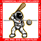 Famous Hustle Astronaut In Outer Space Suit Playing Baseball Bat With Moon Hip Hop Rap Rapper Plug Trap Street Hood Ghetto Swag Thug Hustler Hustling Baller Trapper Art Graphic Design Logo T-Shirt Print Printing JPG PNG SVG Vector Cut File