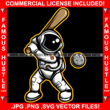 Famous Hustle Astronaut In Outer Space Suit Playing Baseball Bat With Moon Hip Hop Rap Rapper Plug Trap Street Hood Ghetto Swag Thug Hustler Hustling Baller Trapper Art Graphic Design Logo T-Shirt Print Printing JPG PNG SVG Vector Cut File