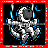 Famous Hustle Astronaut In Outer Space Suit Swinging With Moon Hip Hop Rap Rapper Plug Trap Street Hood Ghetto Swag Thug Hustler Hustling Baller Trapper Art Graphic Design Logo T-Shirt Print Printing JPG PNG SVG Vector Cut File