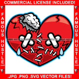Heartless Broken Red Heart Cartoon Character Bandage Eyes Hip Hop Rap Rapper Plug Trap Street Hood Ghetto Swag Thug Famous Hustle Baller Trapper Art Graphic Design Logo T-Shirt Print Printing JPG PNG SVG Vector Cut File