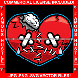 Heartless Broken Red Heart Cartoon Character Bandage Eyes Hip Hop Rap Rapper Plug Trap Street Hood Ghetto Swag Thug Famous Hustle Baller Trapper Art Graphic Design Logo T-Shirt Print Printing JPG PNG SVG Vector Cut File