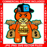 Hustle Teddy Bear Gold Chain Necklace Jewelry Baseball Cap Two Money Bags Plug Trap Street Hood Ghetto Swag Thug Hustler Hustling Drip Boss Famous Hustle Trapper Savage Baller Art Graphic Design Logo T-Shirt Print Printing JPG PNG SVG Vector Cut File