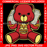 Gangster Teddy Bear Gold Chain Necklace Chain Two Money Stacks Cash Phone Rich Hip Hop Rap Rapper Plug Trap Street Hood Ghetto Thug Hustler Hustling Drip Boss Famous Hustle Rich Art Graphic Design Logo T-Shirt Print Printing JPG PNG SVG Vector Cut File