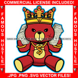 Got Money King Gangster Red Teddy Bear Scar Face Cash Stacks Bundles Both Hands Dollar Sign Gold Necklace Hip Hop Rap Plug Hood Ghetto Swag Thug Hustling Famous Hustle Art Graphic Design Logo T-Shirt Print Printing JPG PNG SVG Vector Cut File