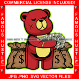 Got Money Red Teddy Bear Scar Face Cash Money Spread Arms Bags Hip Hop Rap Plug Trap Street Hood Ghetto Swag Thug Famous Hustle Baller Trapper Art Graphic Design Logo T-Shirt Print Printing JPG PNG SVG Vector Cut File