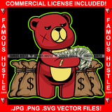 Got Money Red Teddy Bear Scar Face Cash Money Spread Arms Bags Hip Hop Rap Plug Trap Street Hood Ghetto Swag Thug Famous Hustle Baller Trapper Art Graphic Design Logo T-Shirt Print Printing JPG PNG SVG Vector Cut File