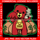 Paper Chaser Gangster Red Teddy Bear Scar Face Gold Jewelry Cash Stack Cell Phone Money Bags Hip Hop Rap Plug Trap Ghetto Swag Thug Famous Hustle Baller Trapper Art Graphic Design Logo T-Shirt Print Printing JPG PNG SVG Vector Cut File