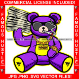 Famous Hustle Teddy Bear Smoking Gold Necklace Watch Sunglasses Huge Cash Money Stack Hip Hop Rap Plug Trap Street Hood Ghetto Swag Thug Drip Dripping Gangster Hustler Art Graphic Design Logo T-Shirt Print Printing JPG PNG SVG Vector Cut File