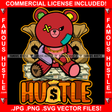 Famous Hustle Teddy Bear Scar Face Eye Patch Stitches Patches Bad Boy Rebel Gold Necklace Jewelry Dripping Golden Gun Cash Money Bags Hustler Hustling Quote Art Graphic Design Logo T-Shirt Print Printing JPG PNG SVG Vector Cut File