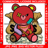 Gangster Teddy Bear Eye Patch Gold Gun Necklace Chain Jewelry Cash Money Bag Hip Hop Rap Rapper Plug Trap Street Hood Ghetto Swag Thug Hustler Hustling Drip Famous Hustle Rich Art Graphic Design Logo T-Shirt Print Printing JPG PNG SVG Vector Cut File