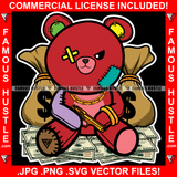 Gangster Teddy Bear Eye Patch Gold Gun Necklace Chain Jewelry Cash Money Bag Hip Hop Rap Rapper Plug Trap Street Hood Ghetto Swag Thug Hustler Hustling Drip Famous Hustle Rich Art Graphic Design Logo T-Shirt Print Printing JPG PNG SVG Vector Cut File