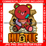 Famous Hustle Teddy Bear Scar Face Eye Patch Stitches Patches Bad Boy Rebel Gold Necklace Jewelry Dripping Golden Gun Cash Money Bags Hustler Hustling Quote Art Graphic Design Logo T-Shirt Print Printing JPG PNG SVG Vector Cut File