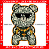 Hustle Teddy Bear Gold Necklace Chain Jewelry Made Of Cash Money Sunglasses Hip Hop Rap Rapper Plug Trap Street Hood Ghetto Swag Thug Hustler Hustling Flex Drip Famous Hustle Rich Art Graphic Design Logo T-Shirt Print Printing JPG PNG SVG Vector Cut File