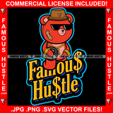 Famous Hustle Red Teddy Bear Scar Face Sunglasses Hat Gold Jewelry Dollar Sign Necklace  Hip Hop Rap Plug Trap Street Hood Ghetto Swag Thug Hustler Hustling Baller Trapper Quote Art Graphic Design Logo T-Shirt Print Printing JPG PNG SVG Vector Cut File