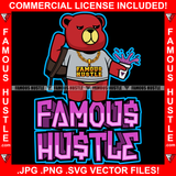 Famous Hustle Gangster Teddy Bear Purple Drink Drank Lean Cup Shoulder Bag Backpack Tattoo Hip Hop Rap Hustler Boss Drip Swag Trap Hood Thug Gang Street Mob Ghetto Cartoon Quote Art Graphic Design Logo T-Shirt Print Printing JPG PNG SVG Vector Cut File