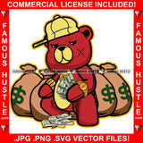 Swag Gangster Teddy Bear King Red Scar Face Gold Jewelry Cap Cash Bags Hip Hop Rap Rapper Plug Trap Street Hood Ghetto Swag Thug Hustler Hustling Famous Hustle Baller Trapper Art Graphic Design Logo T-Shirt Print Printing JPG PNG SVG Vector Cut File