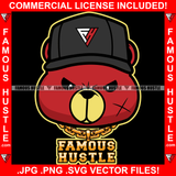 Famous Hustle Gangster Scar Face Red Teddy Bear Mean Face Gold Chain Necklace Jewelry Cap Hat Hip Hop Rap Trap Street Hood Ghetto Swag Hustler Hustling Baller Art Graphic Design Logo T-Shirt Print Printing JPG PNG SVG Vector Cut File