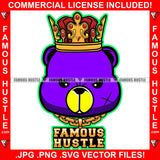 Famous Hustle Gangster Teddy Bear King Gold Chain Necklace Jewelry Tattoo Scar Face Purple Hip Hop Rap Hustler Boss Drip Swag Plug Trap Hood Hustler Hustling Quote Art Graphic Design Logo T-Shirt Print Printing JPG PNG SVG Vector Cut File