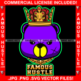 Famous Hustle Gangster Teddy Bear King Gold Chain Necklace Jewelry Tattoo Scar Face Purple Hip Hop Rap Hustler Boss Drip Swag Plug Trap Hood Hustler Hustling Quote Art Graphic Design Logo T-Shirt Print Printing JPG PNG SVG Vector Cut File