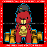 Money Talks Famous Hustle Gangster Red Teddy Bear Cap Plug Gold Coins Stack Necklace Hip Hop Rap Rapper Plug Trap Street Hood Ghetto Swag Thug Hustler Hustling Baller Trapper Art Graphic Design Logo T-Shirt Print Printing JPG PNG SVG Vector Cut File