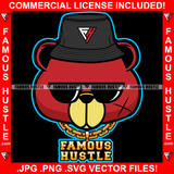 Famous Hustle Gangster Scar Face Red Teddy Bear Mean Face Black Sunglasses Bucket Hat Gold Chain Necklace Jewelry Cap Hat Hip Hop Rap Trap Street Hood Ghetto Swag Quote Art Graphic Design Logo T-Shirt Print Printing JPG PNG SVG Vector Cut File