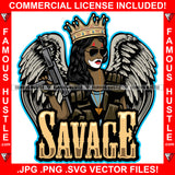 Savage Queen Sexy Gangster Lady Female Sunglasses Angel Wings Makeup Machine Gun Hip Hop Rap Plug Trap Street Hood Ghetto Swag Thug Hustler Hustling Famous Hustle Baller Quote Art Graphic Design Logo T-Shirt Print Printing JPG PNG SVG Vector Cut File