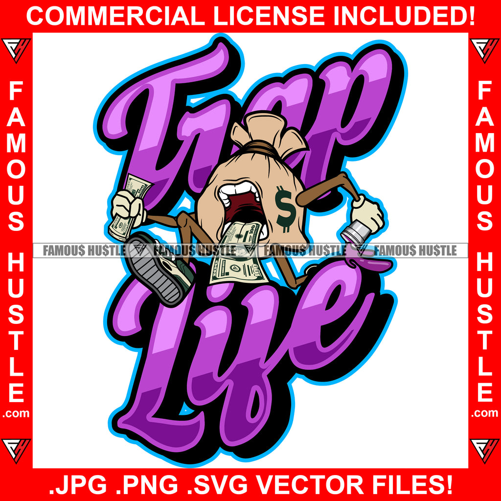 Trap Life Gangster Cash Bag Money Tongue Running Sneakers Hip Hop Rap ...