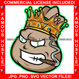 King Cash Money Bag Dollar Sign Eyes Cigar Smoking Angry Face Hip Hop Rap Rapper Plug Trap Street Hood Ghetto Swag Thug Hustler Hustling Famous Hustle Baller Trapper Art Graphic Design Logo T-Shirt Print Printing JPG PNG SVG Vector Cut File
