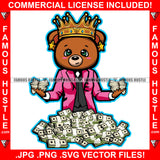 Cute Queen Famous Hustle Gangster Female Teddy Bear Woman Money Cash Stacks Both Hands Gold Star Earrings Jewelry Hip Hop Rap Trap Street Girl Hood Lady Baller Art Graphic Design Logo T-Shirt Print Printing JPG PNG SVG Vector Cut File