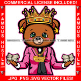 Cute Famous Hustle Gangster Queen Female Teddy Bear Woman Gold Jewelry Pink Bow Holding Money Cash Bundles Hip Hop Rap Trap Street Girl Hood Lady Baller Rich Art Graphic Design Logo T-Shirt Print Printing JPG PNG SVG Vector Cut File
