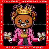 Cute Famous Hustle Gangster Queen Female Teddy Bear Woman Gold Jewelry Pink Bow Holding Money Cash Bundles Hip Hop Rap Trap Street Girl Hood Lady Baller Rich Art Graphic Design Logo T-Shirt Print Printing JPG PNG SVG Vector Cut File
