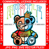 Hustle Gangster Two Face Teddy King Crown Smoking Marijuana Joint Gold Chain Necklace Bracelet Jewelry Tattoo Hip Hop Rap Hustler Drip Trap Hood Thug Street Famous Hustle Quote Art Graphic Design Logo T-Shirt Print Printing JPG PNG SVG Vector Cut File