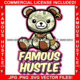 Famous Hustle Gangster Teddy Bear Made From Cash Dollar $100 Bill Pattern Money Wearing Gold Watch Earrings Tattoo Hip Hop Rap Trap Street Hood Ghetto Hustler Hustling Drip Quote Art Graphic Design Logo T-Shirt Print Printing JPG PNG SVG Vector Cut File