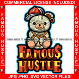 Famous Hustle Teddy Bear Cute Gangster Made From Cash Dollar $100 Bill Pattern Money Baseball Cap Gold Watch Earrings Tattoo Rap Plug Trap Street Hustler Drip Rich Quote Art Graphic Design Logo T-Shirt Print Printing JPG PNG SVG Vector Cut File