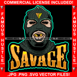 Savage Famous Hustle White Gangster Black Ski Mask Man Eat Eating Gold Bullets Mouth Necklace Hip Hop Rap Rapper Plug Trap Street Hood Ghetto Swag Thug Hustler Hustling Quote Art Graphic Design Logo T-Shirt Print Printing JPG PNG SVG Vector Cut File